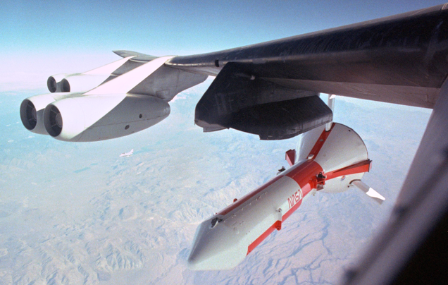 Space Shuttle Solid Rocket Booster Drop Test Vehicle (SRB-DTV) released from Balls 8 (NASA)